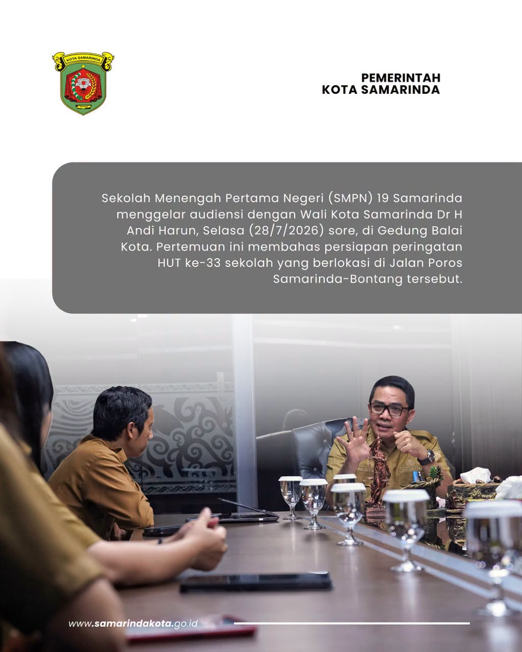 HUT Ke-33 SMPN 19 Samarinda, Wali Kota Andi Harun Diminta Hadir di Puncak Acara