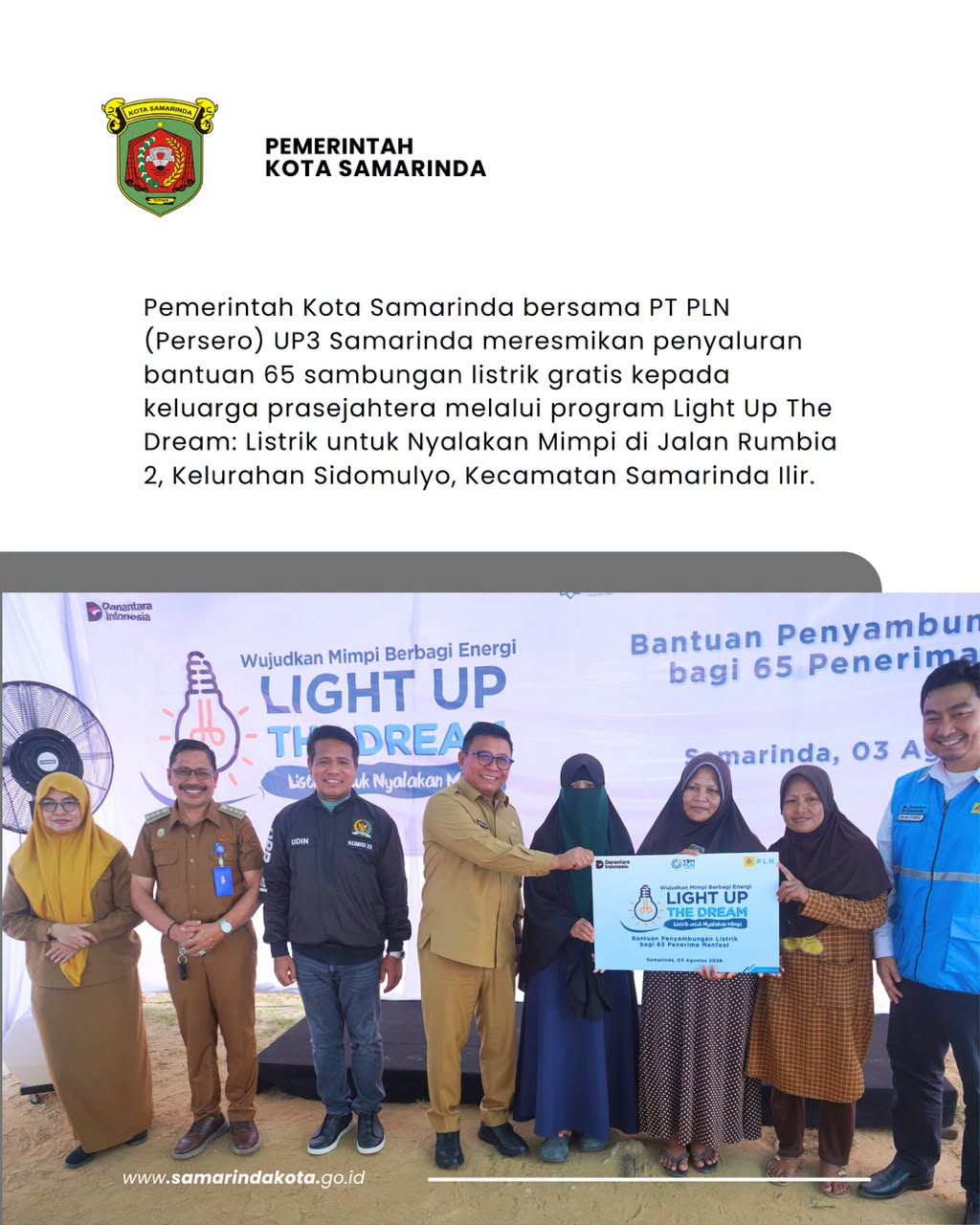 Pemkot Samarinda, PLN, dan DPR RI Resmikan 65 Sambungan Listrik Gratis untuk Warga Sidomulyo