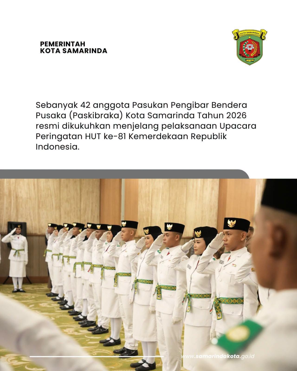 42 Paskibraka Samarinda Dikukuhkan, Andi Harun: Kalian Putra-Putri Terbaik Kota In