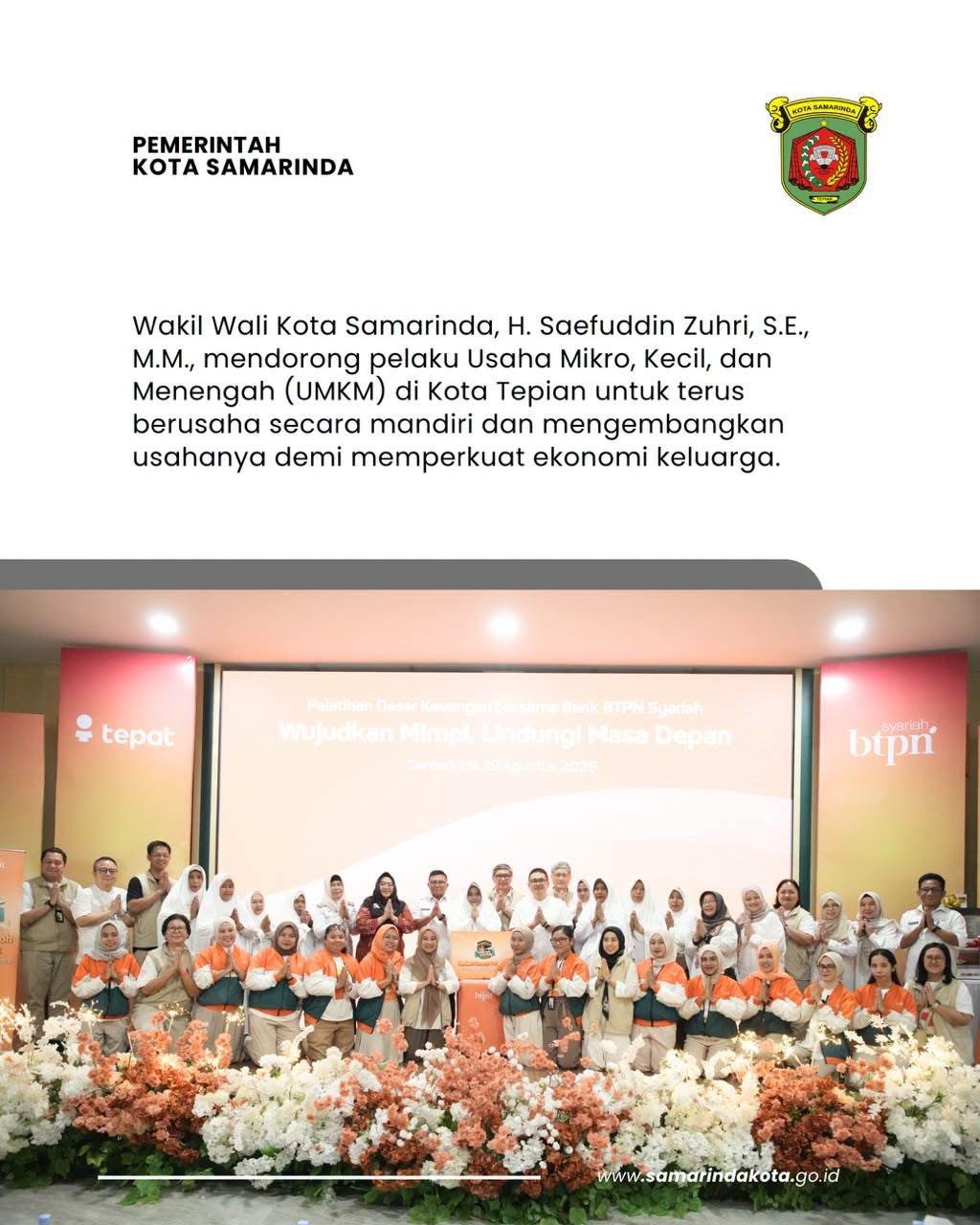 Wawali Dorong UMKM Samarinda Makin Mandiri, BTPN Syariah Berangkatkan 9 Nasabah Umrah