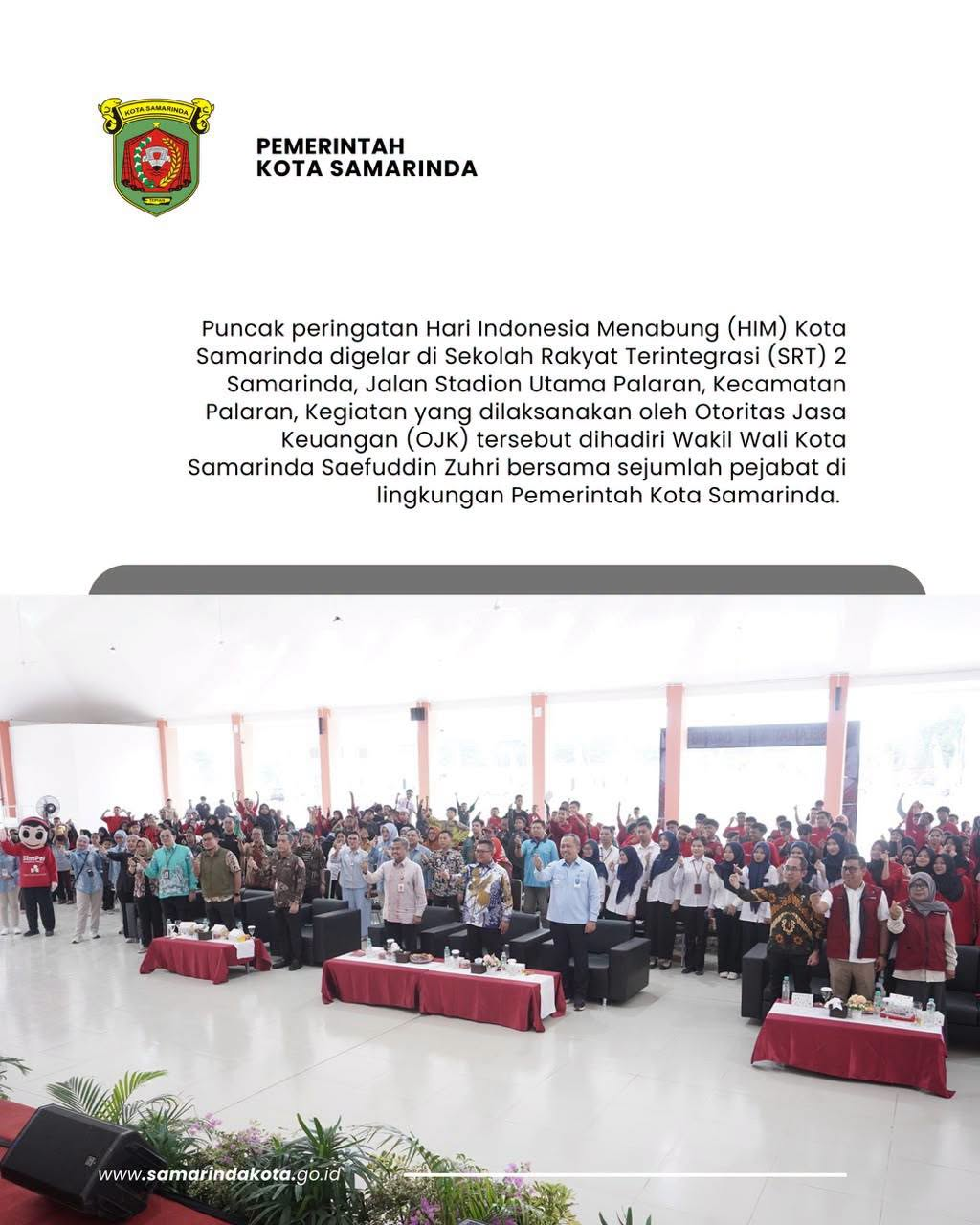 Puncak Hari Indonesia Menabung di Samarinda, Wawali Serahkan SimPel dan Ajak Pelajar Menabung Sejak Dini