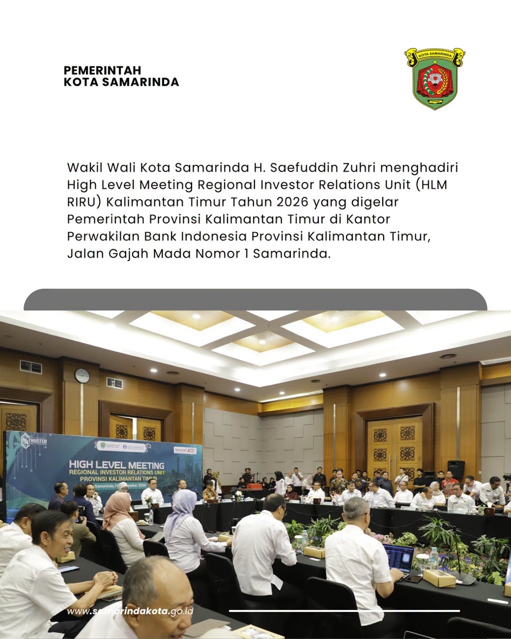Hadiri HLM RIRU Kaltim, Wawali Saefuddin Zuhri Dorong Penguatan Komunikasi dan Kesiapan Investasi