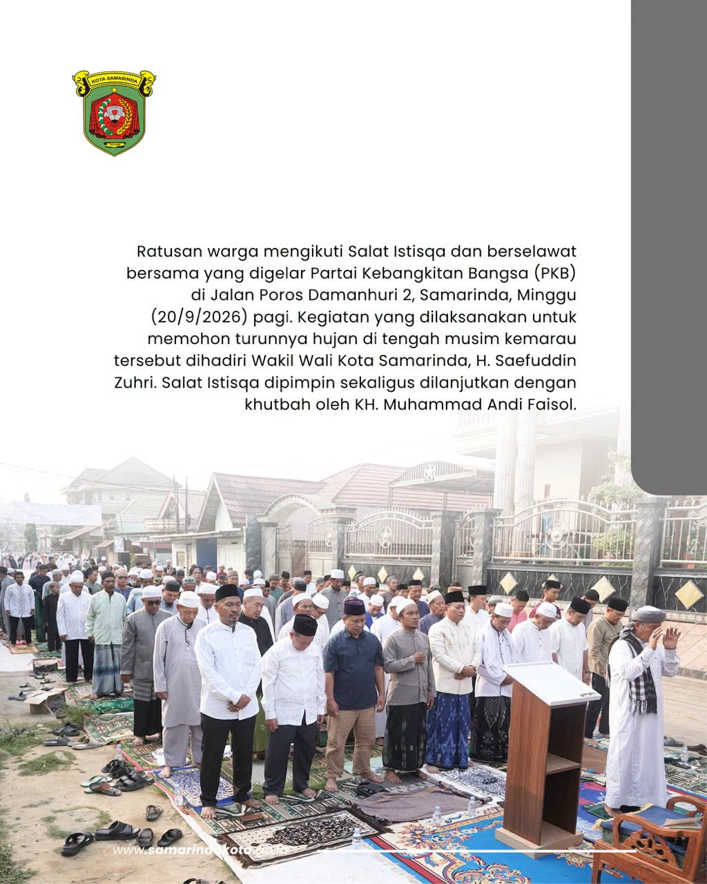 Salat Istisqa Bersama Warga Damanhuri, Wawali Ajak Muhasabah dan Berdoa Memohon Hujan
