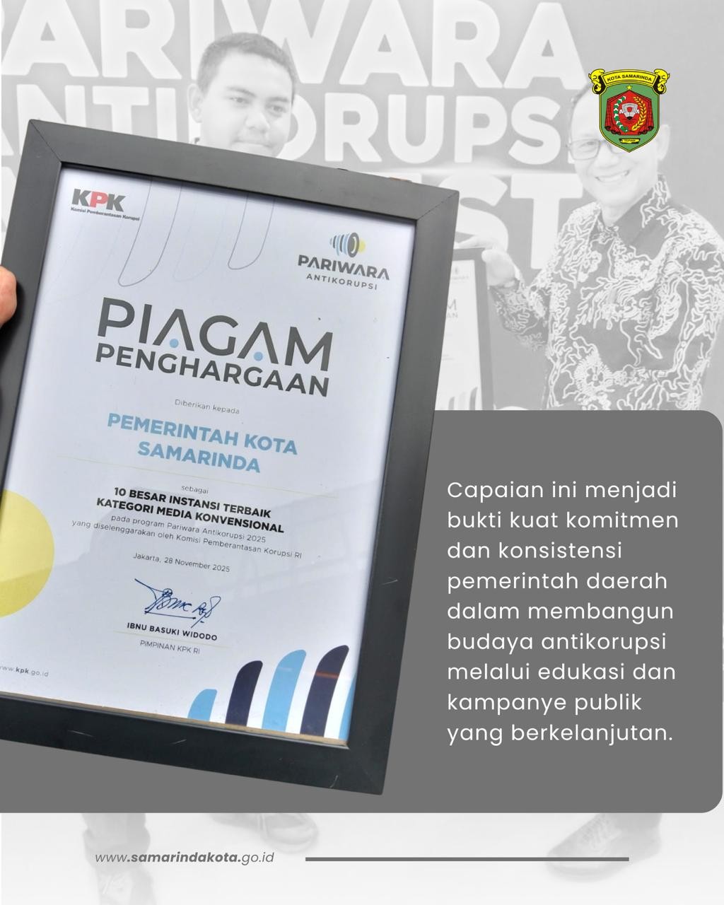 Samarinda Masuk 10 Besar Pariwara Antikorupsi 2025, Satu-satunya Perwakilan Kalimantan