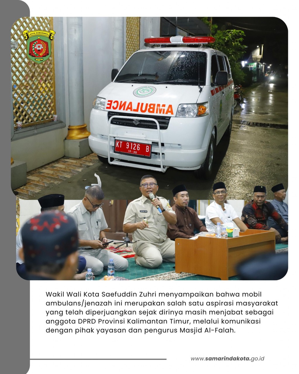 Wawali Saefuddin Zuhri Serahkan Mobil Ambulans/Jenazah untuk Masjid Al-Falah