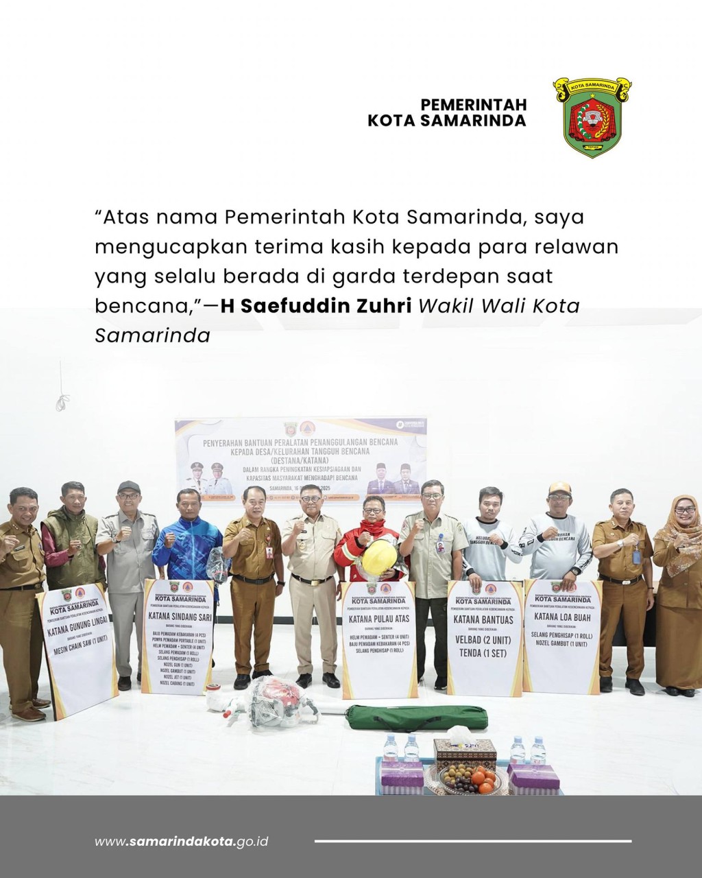 Wawali Samarinda Serahkan Bantuan Peralatan untuk Kelurahan Tangguh Bencana