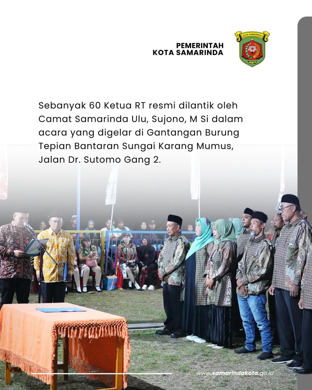 Lantik 60 Ketua RT se Kelurahan Sidodadi, Wawali Samarinda Tekankan Pelayanan Ramah dan Cepat