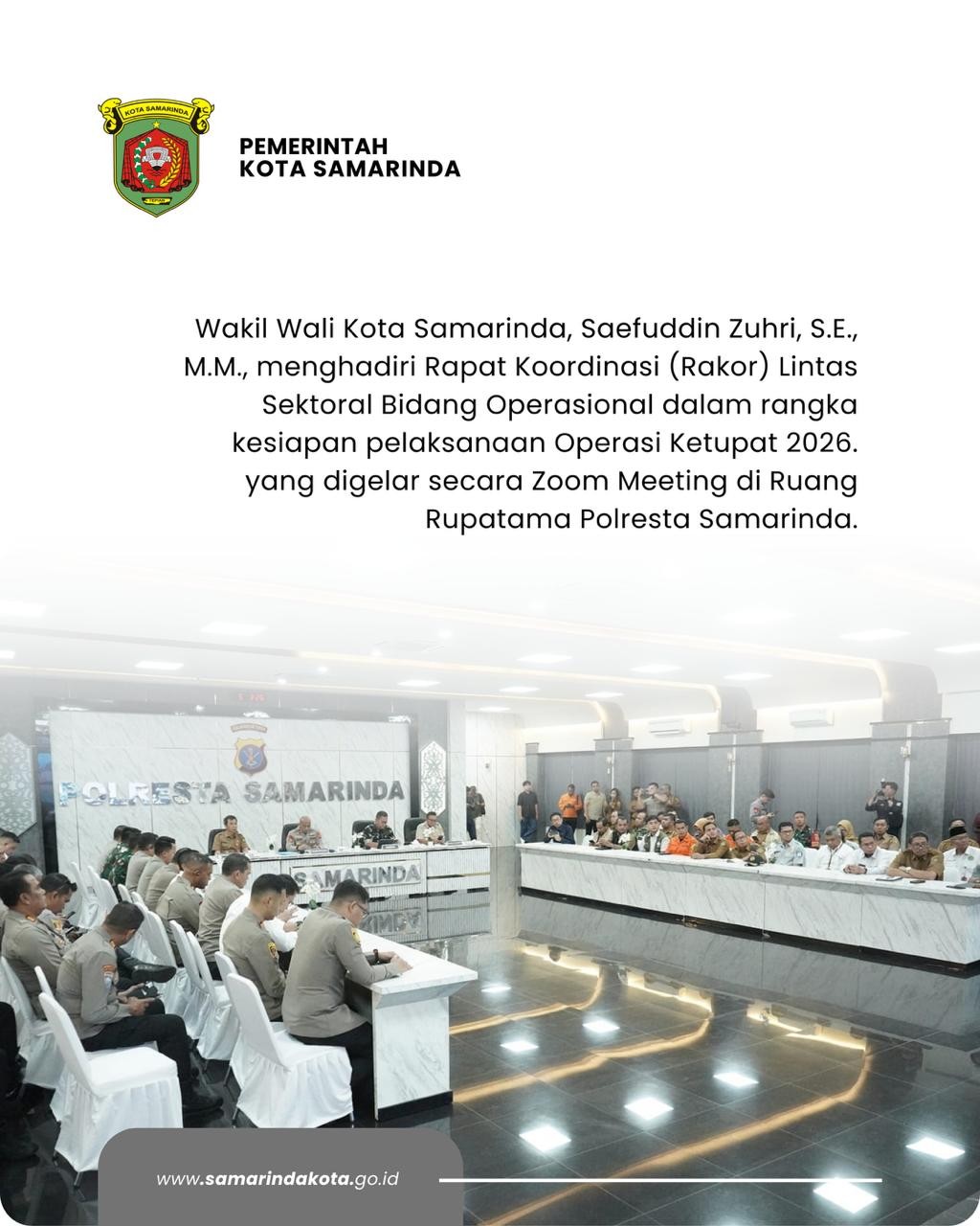 Wawali Samarinda Hadiri Rakor Lintas Sektoral Kesiapan Pelaksanaan Operasi Ketupat Jelang Lebaran 1447 H