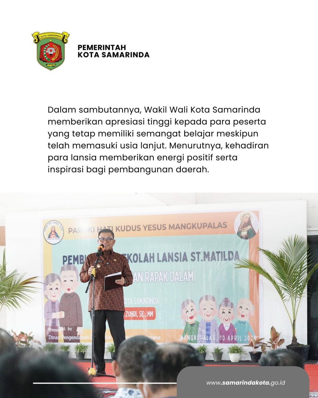 Saefuddin Zuhri Resmikan Sekolah Lansia St. Matilda, Wujudkan Lansia SMART di Loa Janan Ilir
