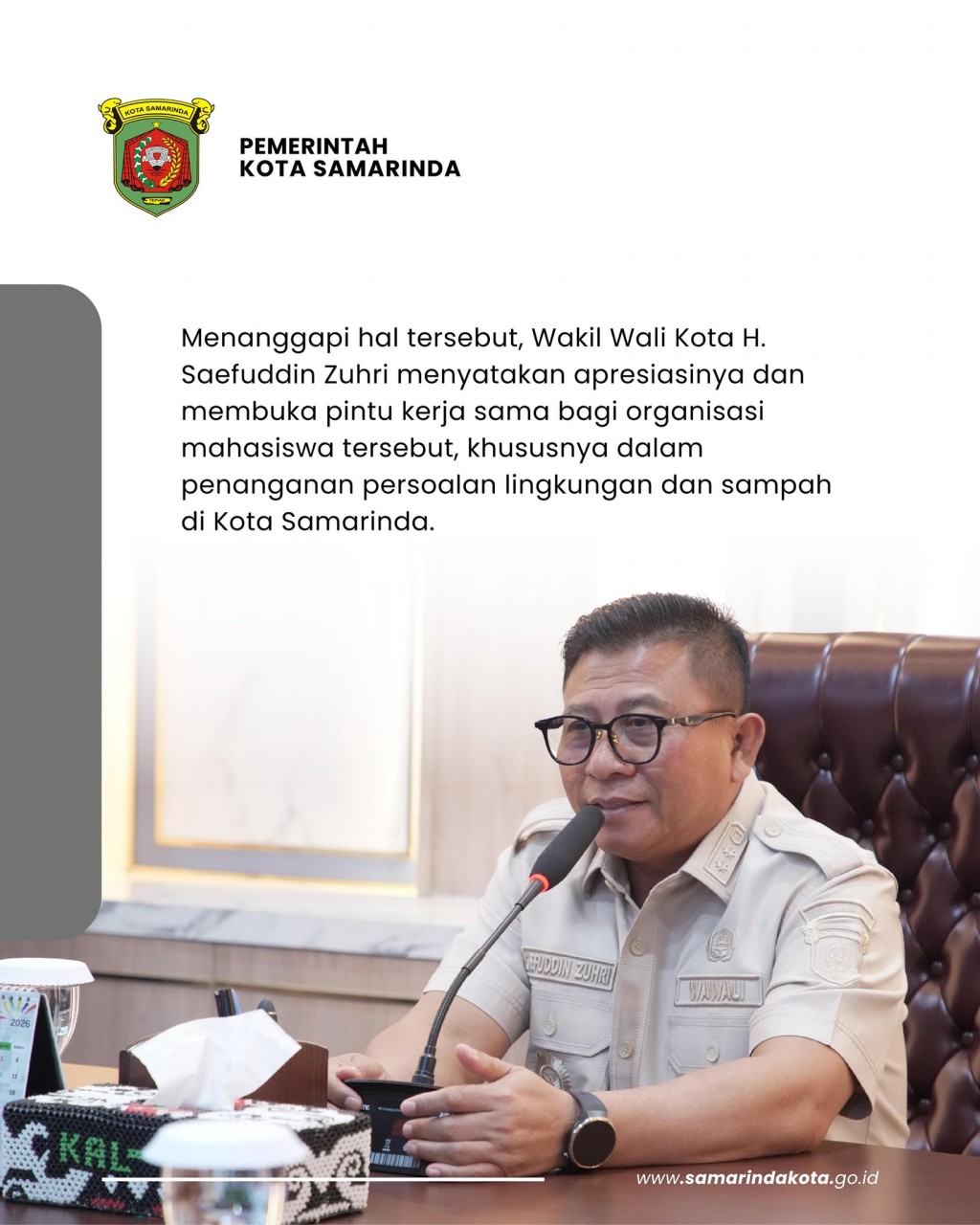 Wakil Wali Kota Saefuddin Zuhri Sambut Rencana Kolaborasi Aksi Nyata PMII Kaltim