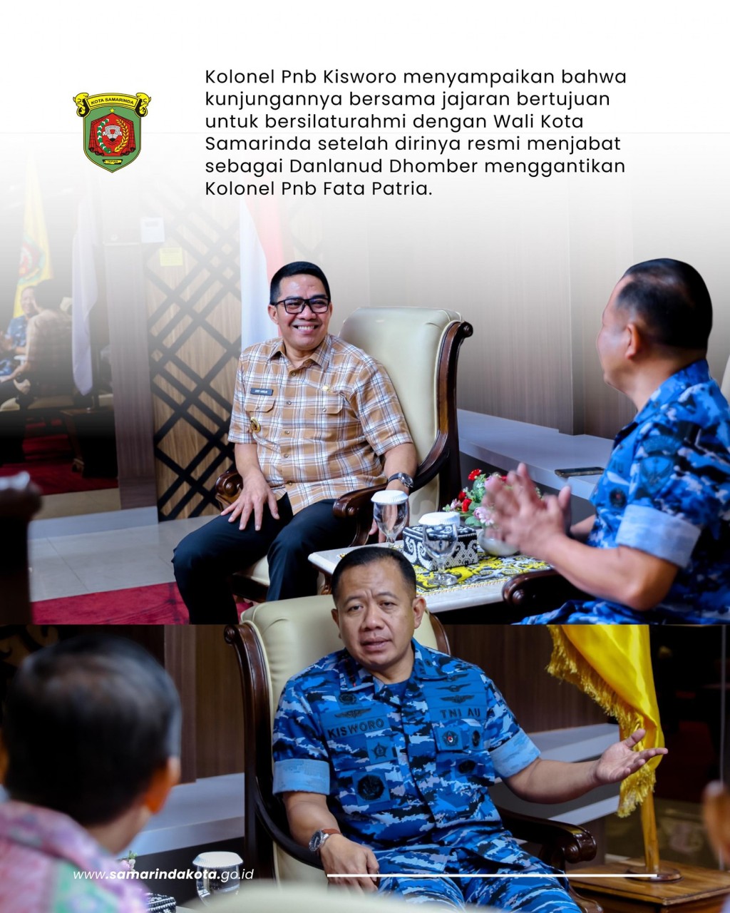 Danlanud Dhomber Silaturahmi ke Balai Kota, Perkuat Sinergi dengan Pemkot Samarinda