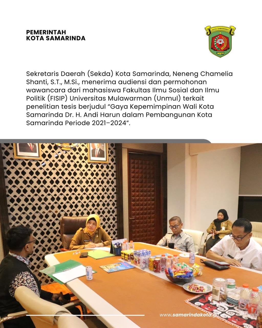 Neneng Chamelia Shanti Jelaskan Gaya Kepemimpinan Andi Harun dalam Penelitian Tesis Mahasiswa Unmul
