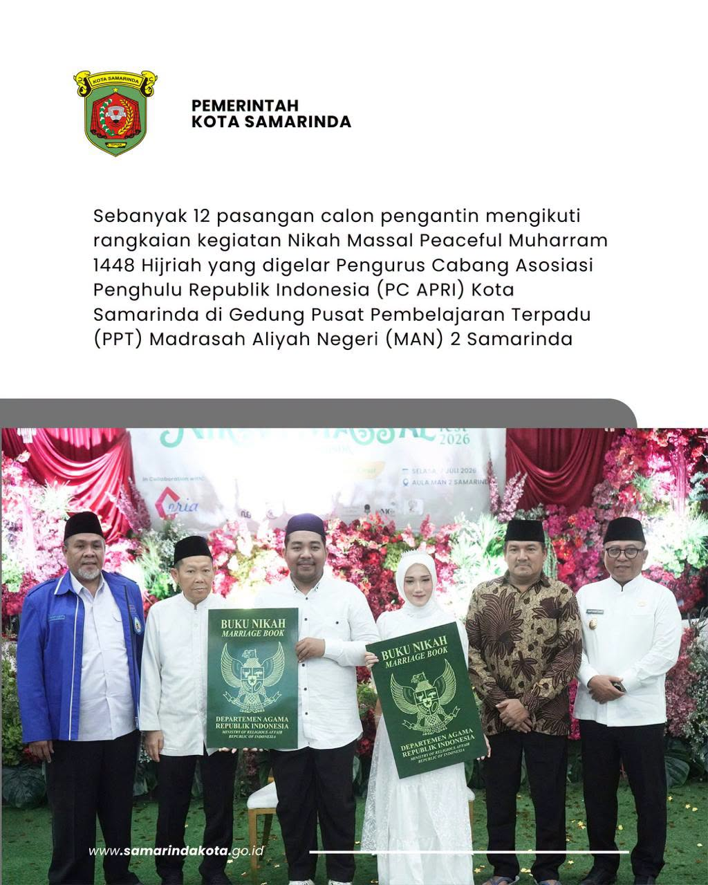 Wawali Saefuddin Zuhri Buka Nikah Massal Peaceful Muharram 1448 H, Tegaskan Keluarga Harmonis Fondasi Samarinda Maju