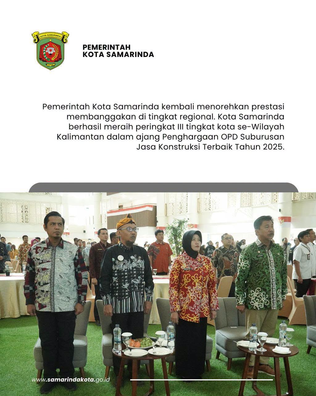 Samarinda Raih Peringkat III Se-Kalimantan, Sinergi Konstruksi Berbuah Penghargaan Prestisius