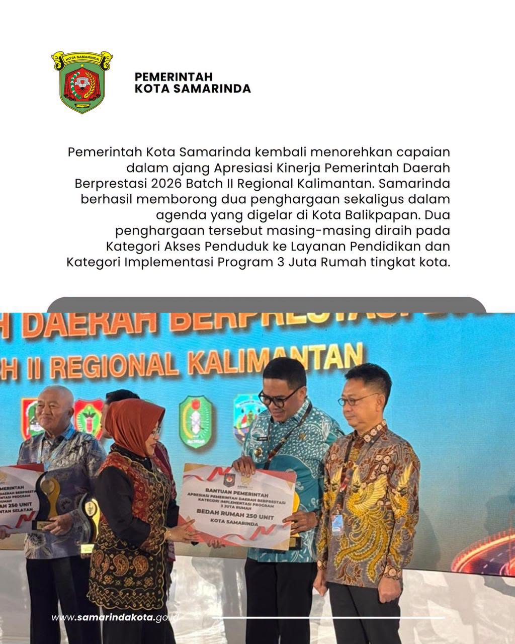 Borong Dua Penghargaan Kemendagri, Andi Harun: Pokoknya Kita Kerja Saja